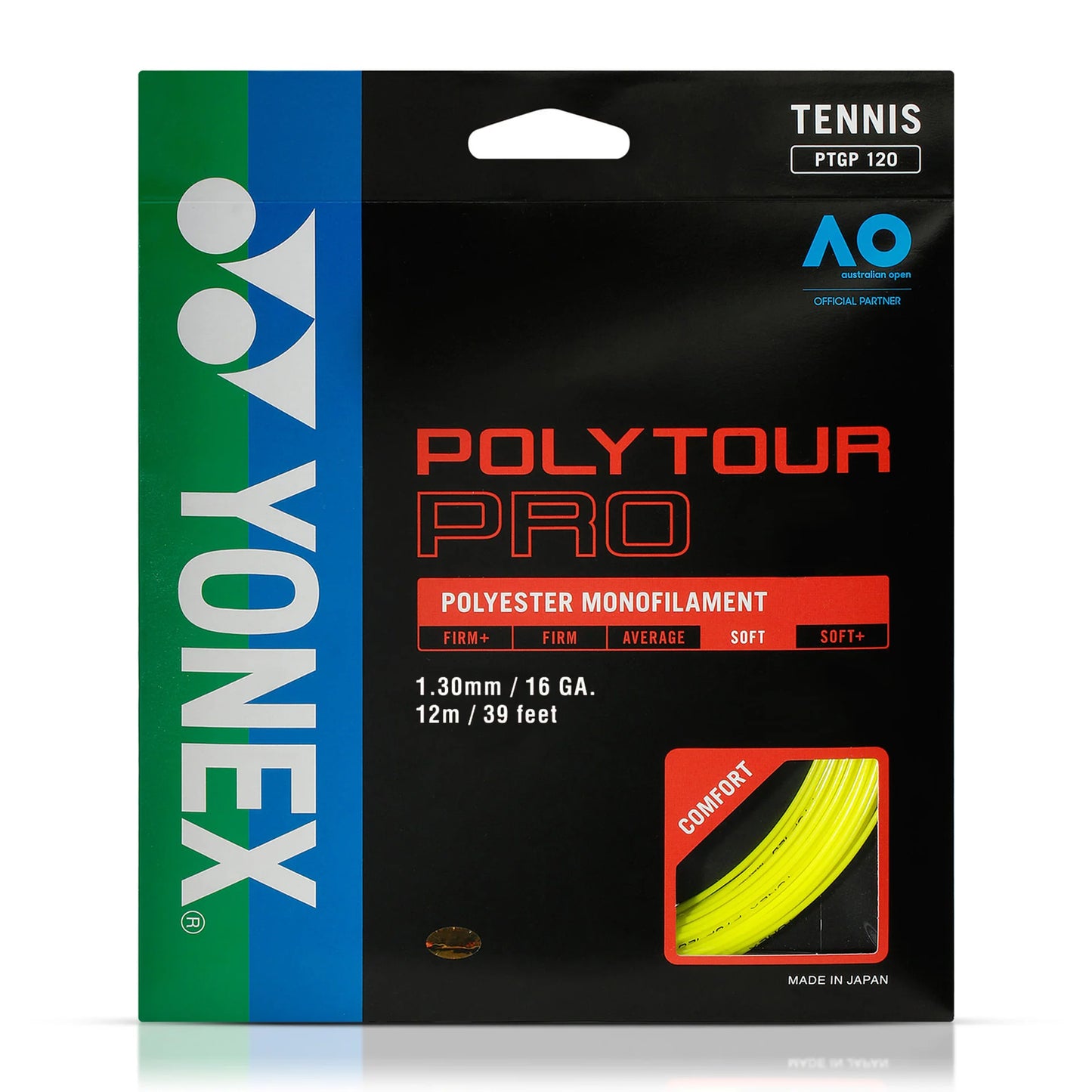 Yonex Polytour Pro 1.25 en color amarillo, diseñada para control y confort.