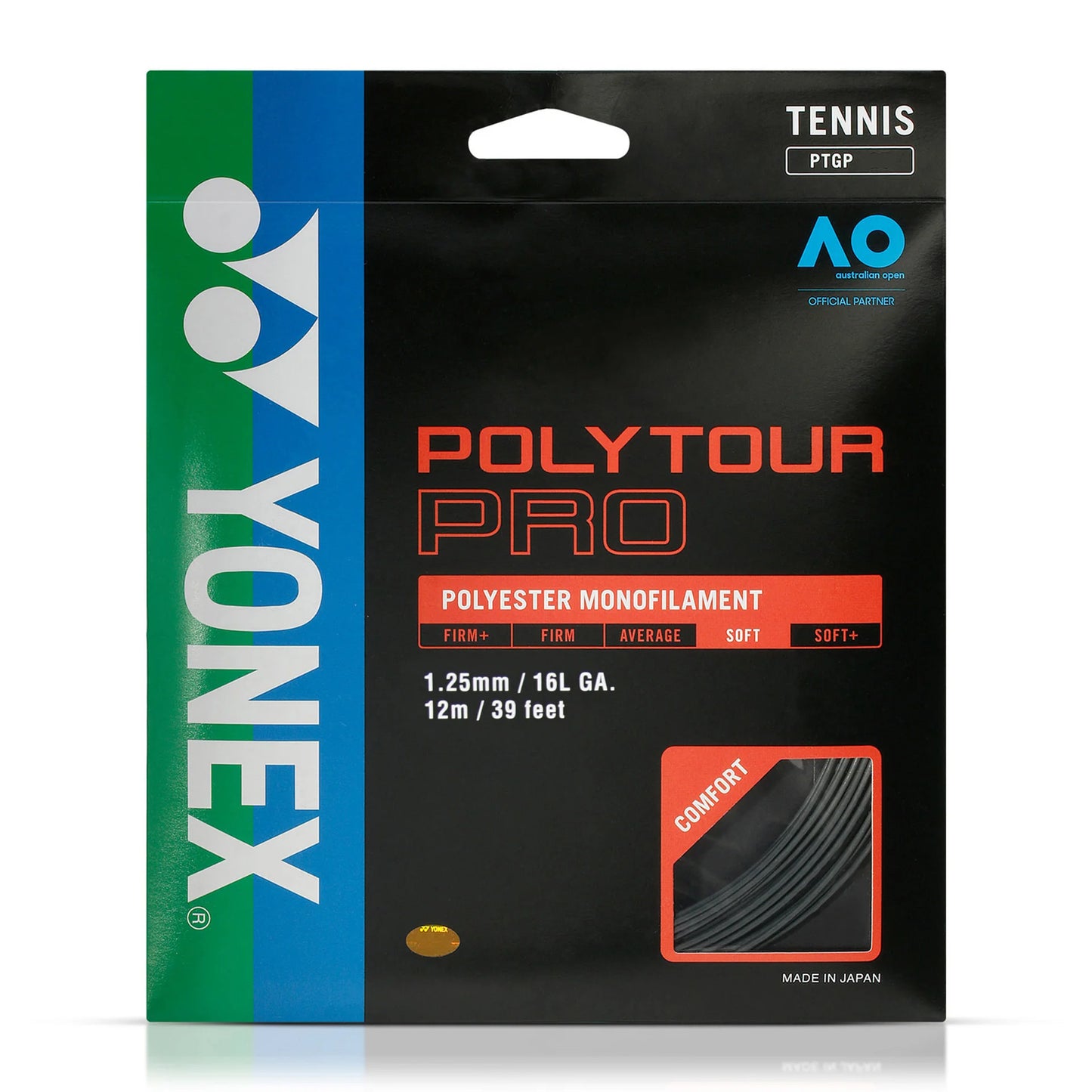Yonex Polytour Pro 1.25 en color amarillo, diseñada para control y confort.