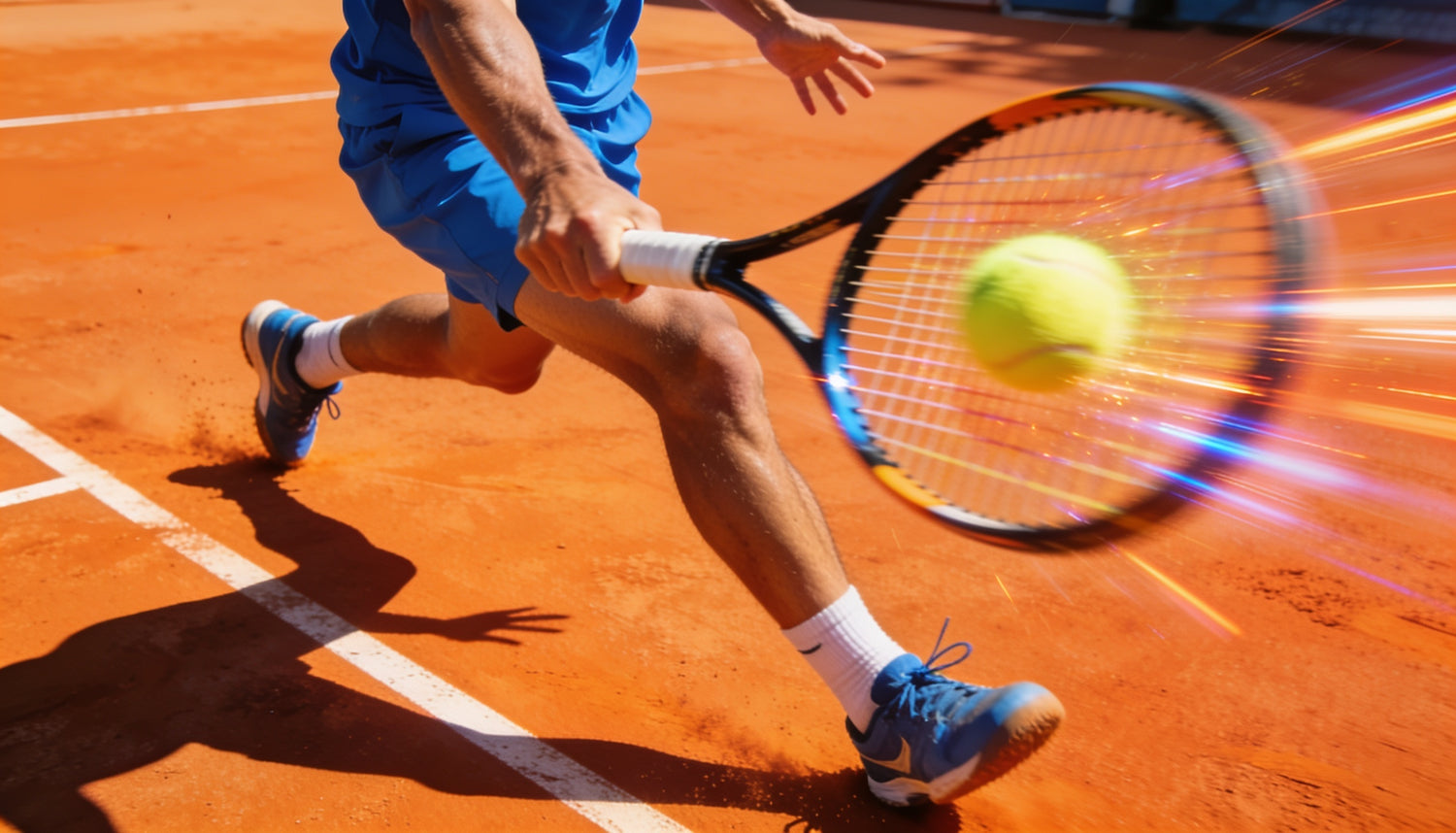 Jugador de tenis ejecutando un golpe de potencia