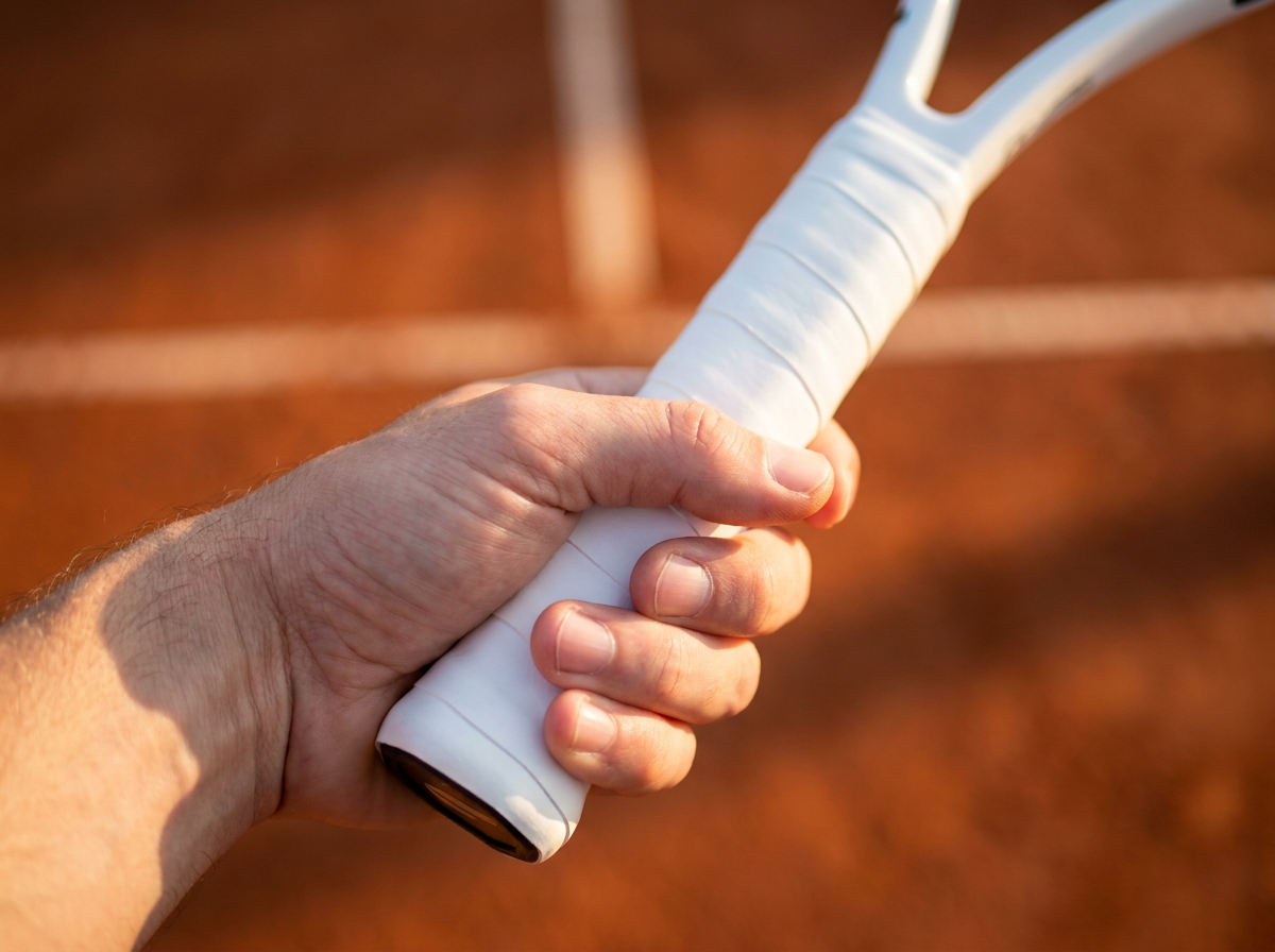 Overgrips de tenis CenterCourt — manos enrollando overgrip en el mango