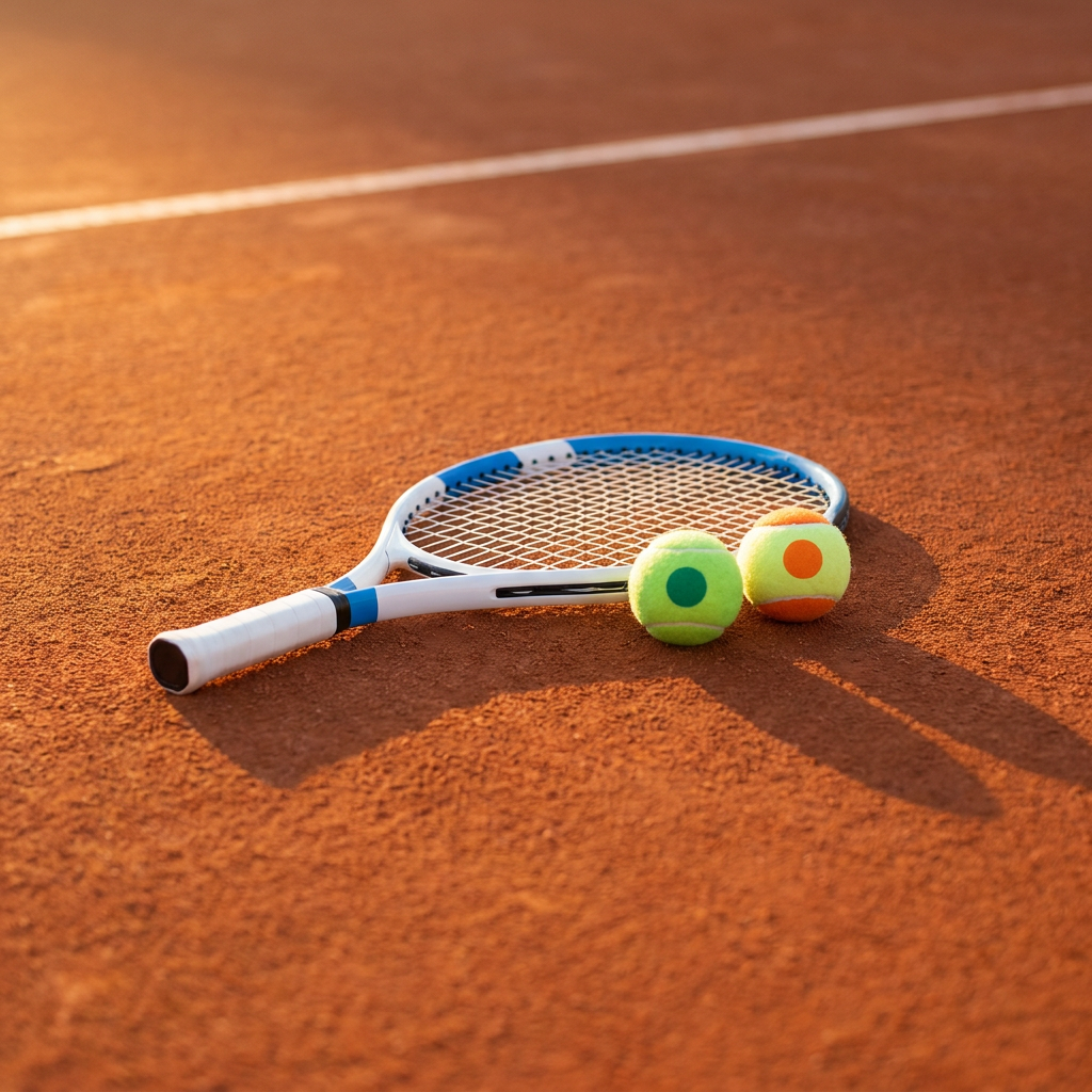 Tenis para niños CenterCourt — raqueta junior y pelotas de entrenamiento sobre cancha de arcilla