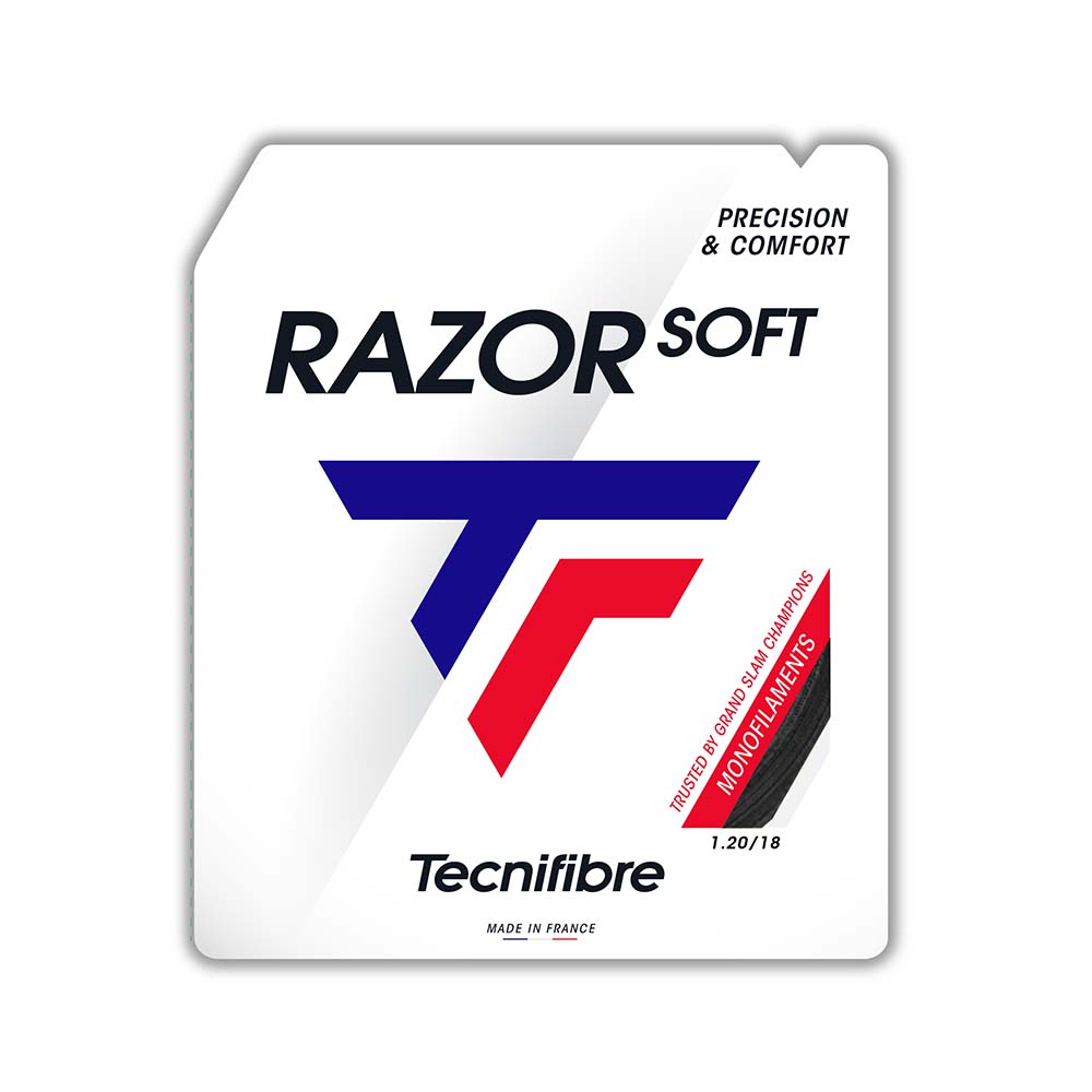 Set Tecnifibre Razor Soft Carbon empaque 2026 - referencia web, muestra calibre 1.20 (por confirmar)