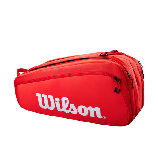 Raquetero Wilson Super Tour 9R Rojo 2024, con capacidad para 9 raquetas y diseño moderno