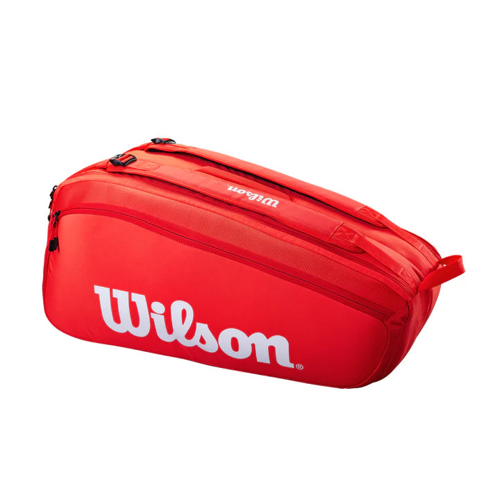 Raquetero Wilson Super Tour 9R Rojo 2024, con capacidad para 9 raquetas y diseño moderno