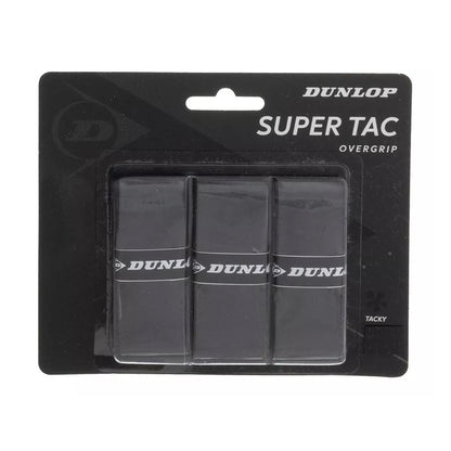 Overgrip Dunlop Super Tac X3 negro, pack de 3 unidades con agarre pegajoso.