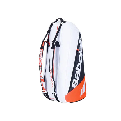 Raquetero Babolat Pure Strike 4th Gen 6R, diseño moderno en blanco y rojo.
