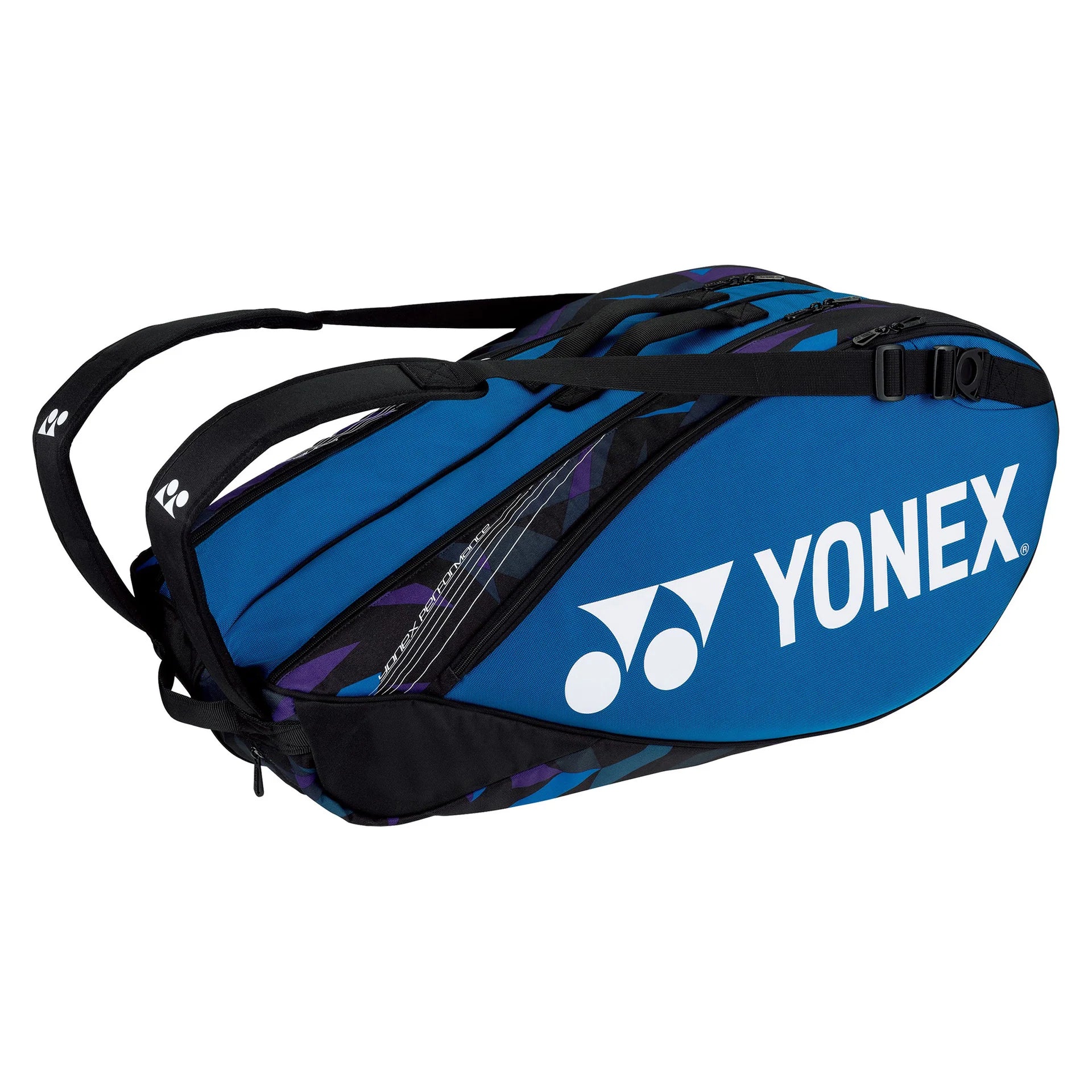 Bolso Yonex Pro 9R en color azul, capacidad para 9 raquetas y diseño moderno