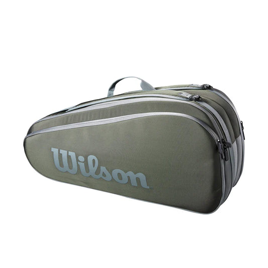 Raquetero Wilson Tour 6R en color negro, con capacidad para 6 raquetas y diseño ergonómico.
