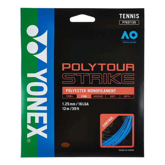 Yonex Polytour Strike 1.25 en color gris, diseñada para precisión y estabilidad