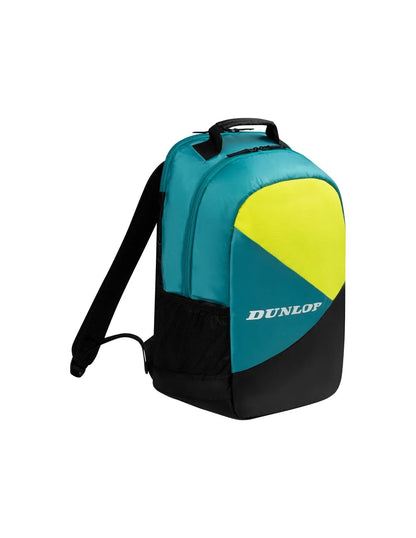 Mochila Dunlop SX Club 2025 en negro y amarillo, capacidad para 2 raquetas