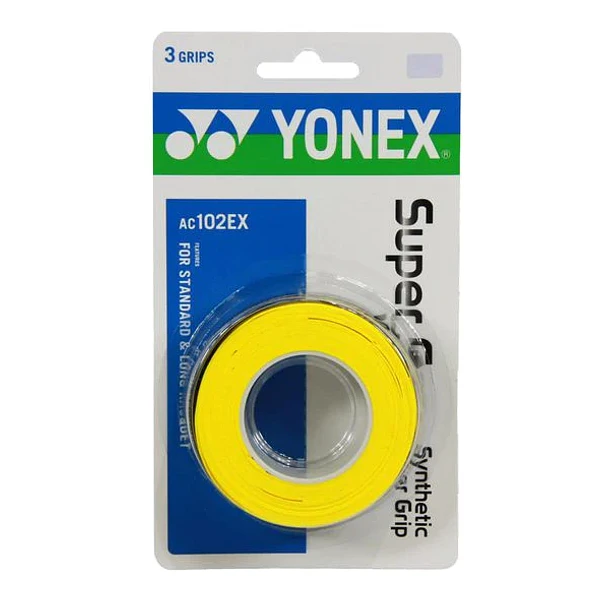 Paquete de 3 overgrips Yonex Super Grap X3 en colores, ideales para mejorar el agarre de la raqueta, proporcionando mayor control y comodidad.