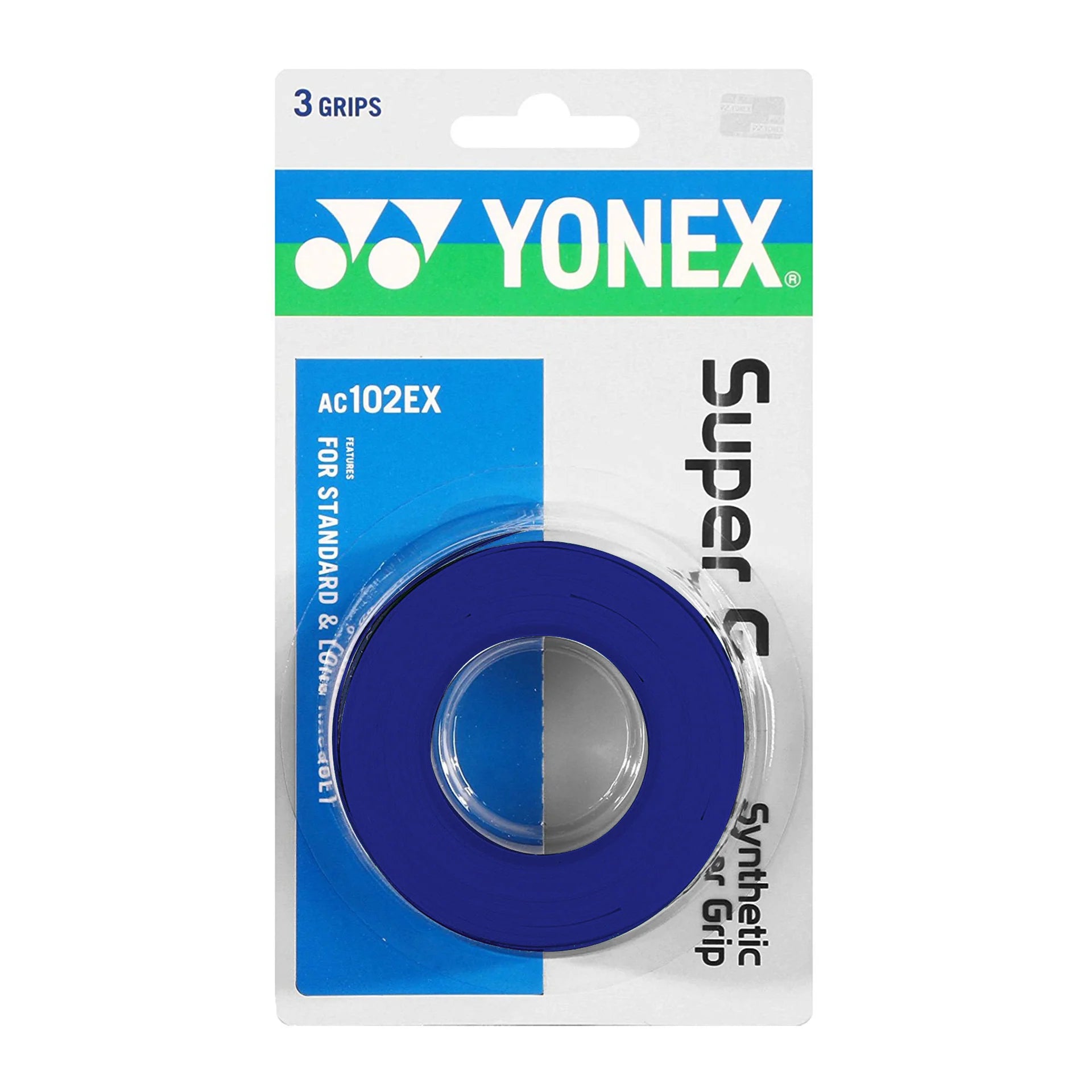 Paquete de 3 overgrips Yonex Super Grap X3 en colores, ideales para mejorar el agarre de la raqueta, proporcionando mayor control y comodidad.