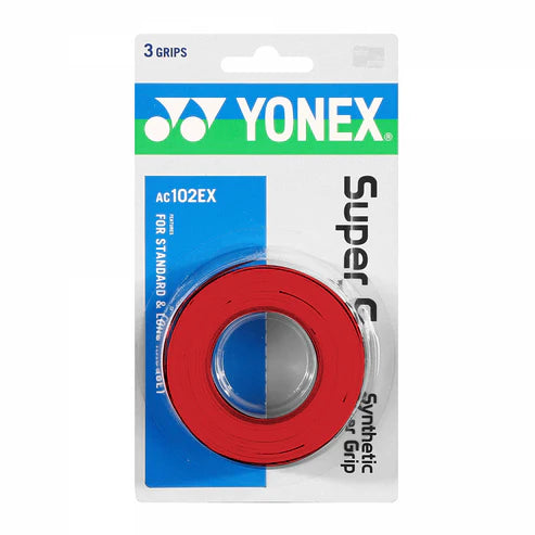 Paquete de 3 overgrips Yonex Super Grap X3 en colores, ideales para mejorar el agarre de la raqueta, proporcionando mayor control y comodidad.