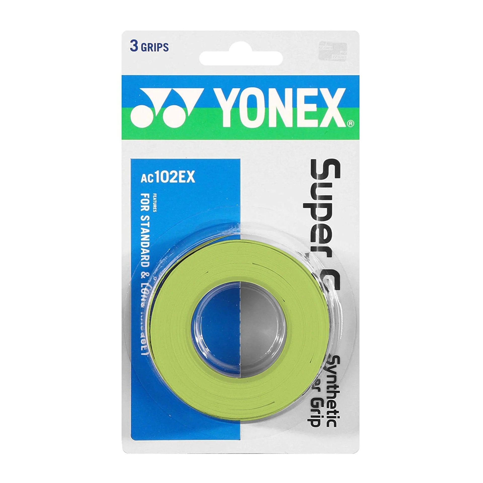 Paquete de 3 overgrips Yonex Super Grap X3 en colores, ideales para mejorar el agarre de la raqueta, proporcionando mayor control y comodidad.