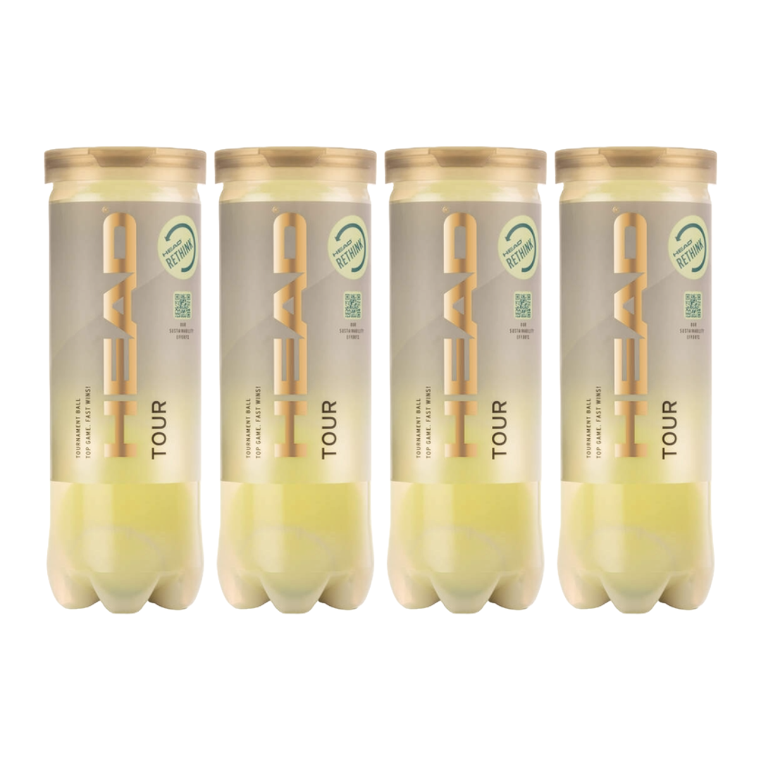 Pack de 3 pelotas Head Tour con tecnología Encore para mayor durabilidad.