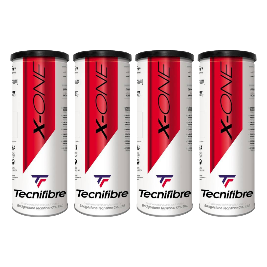 Pelotas de tenis Tecnifibre X-One, diseñadas para velocidad y durabilidad.