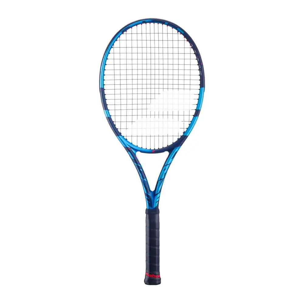 Raqueta Babolat Pure Drive 98 azul y negra, diseñada para precisión y potencia.