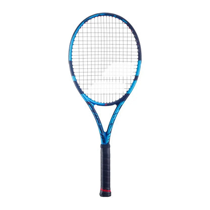 Raqueta Babolat Pure Drive 98 azul y negra, diseñada para precisión y potencia.