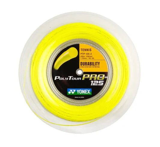 Rollo cuerda Yonex PolyTour Pro 1.25 de 200m, control y confort profesional.