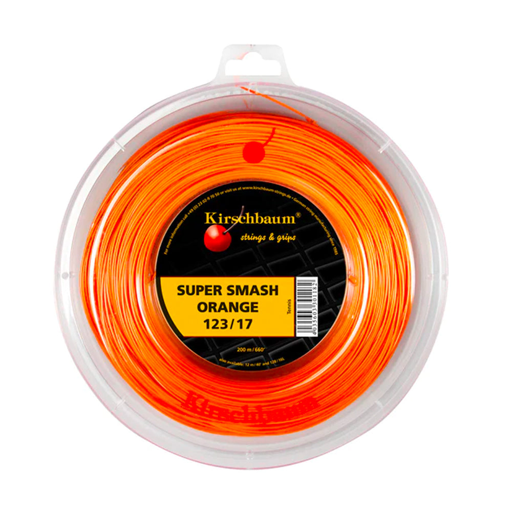 Rollo cuerda Kirschbaum Super Smash Orange 1.23 de 200m, control y durabilidad legendaria.