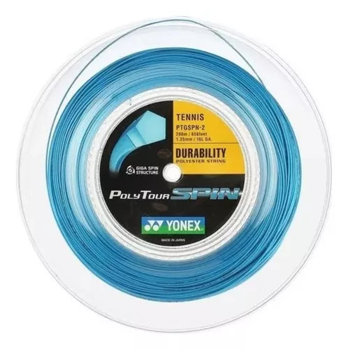 Rollo cuerda Yonex PolyTour Spin 1.25 de 200m, spin extremo y control superior.