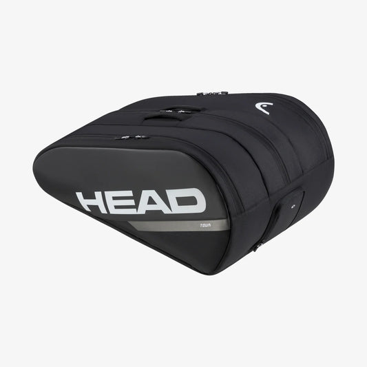 Bolso HEAD Tour XL en negro con capacidad para 12 raquetas y diseño ergonómico.