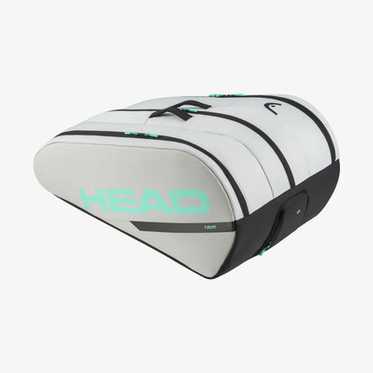 Bolso HEAD Tour XL en blanco con capacidad para 12 raquetas y diseño ergonómico.