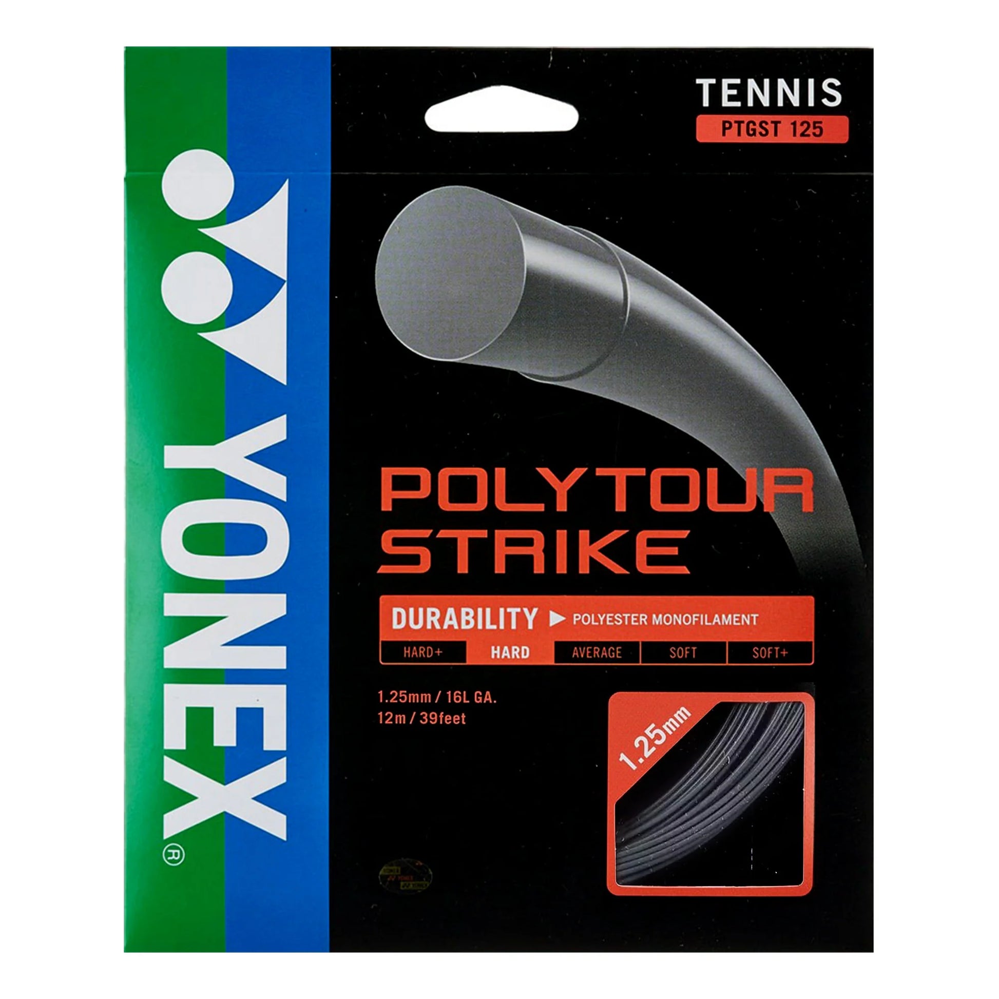 Yonex Polytour Strike 1.25 en color gris, diseñada para precisión y estabilidad